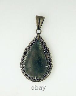 Vintage Multicolor Agate Stone Pendant REAL SOLID. 925 Sterling Silver 12.6 g