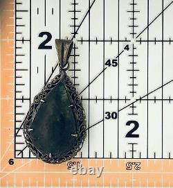 Vintage Multicolor Agate Stone Pendant REAL SOLID. 925 Sterling Silver 12.6 g