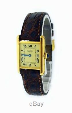 Vintage Must de Cartier Tank 20mm 925 Sterling Silver Vermeil Quartz Watch With