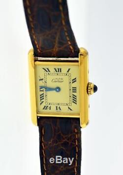 Vintage Must de Cartier Tank 20mm 925 Sterling Silver Vermeil Quartz Watch With