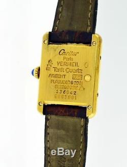 Vintage Must de Cartier Tank 20mm 925 Sterling Silver Vermeil Quartz Watch With