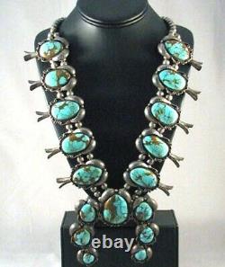 Vintage NATURAL ROYSTON TURQUOISE SQUASH BLOSSOM NECKLACE, Old Pawn c1960s, HUGE