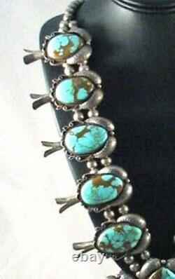 Vintage NATURAL ROYSTON TURQUOISE SQUASH BLOSSOM NECKLACE, Old Pawn c1960s, HUGE