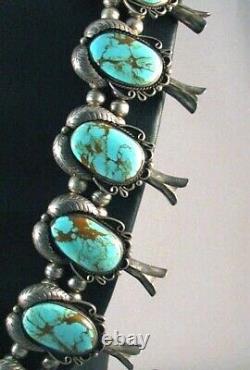 Vintage NATURAL ROYSTON TURQUOISE SQUASH BLOSSOM NECKLACE, Old Pawn c1960s, HUGE