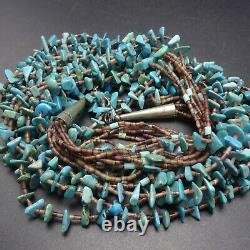Vintage NAVAJO 7-Strand TURQUOISE Shell Heishi NECKLACE Sterling Silver End Cone