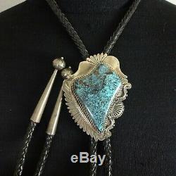 Vintage NAVAJO Hand Stamped Sterling Silver GOLD CANYON TURQUOISE BOLO Tie