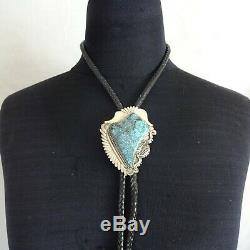 Vintage NAVAJO Hand Stamped Sterling Silver GOLD CANYON TURQUOISE BOLO Tie