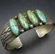 Vintage Navajo Hand-stamped Sterling Silver Turquoise Cuff Bracelet 32.4g