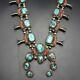 Vintage Navajo Sterling Silver Branch Coral & Turquoise Squash Blossom Necklace