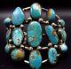 Vintage Navajo Sterling Silver & Fox Turquoise Cluster Cuff Bracelet 73g