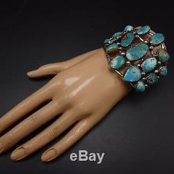 Vintage NAVAJO Sterling Silver & FOX TURQUOISE Cluster Cuff BRACELET 73g