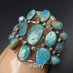 Vintage NAVAJO Sterling Silver & FOX TURQUOISE Cluster Cuff BRACELET 73g