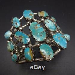 Vintage NAVAJO Sterling Silver & FOX TURQUOISE Cluster Cuff BRACELET 73g