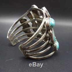 Vintage NAVAJO Sterling Silver & FOX TURQUOISE Cluster Cuff BRACELET 73g