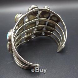 Vintage NAVAJO Sterling Silver & FOX TURQUOISE Cluster Cuff BRACELET 73g