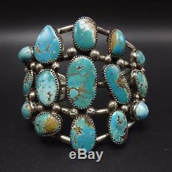 Vintage NAVAJO Sterling Silver & FOX TURQUOISE Cluster Cuff BRACELET 73g