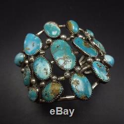 Vintage NAVAJO Sterling Silver & FOX TURQUOISE Cluster Cuff BRACELET 73g