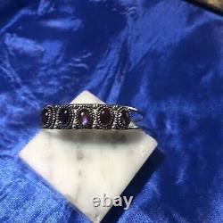 Vintage Nakai Sterling Silver Purple Amethyst Cabochon Ornate Cuff Bracelet