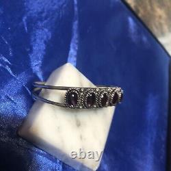Vintage Nakai Sterling Silver Purple Amethyst Cabochon Ornate Cuff Bracelet