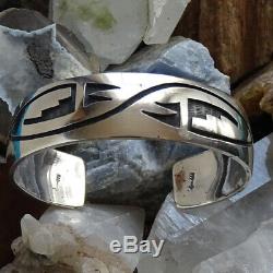 Vintage Native American Hopi Sterling Silver Overlay Cuff Bracelet 33 gr Signed