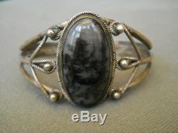 Vintage Native American Indian Petrified Wood Sterling Silver Cuff Bracelet