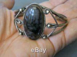 Vintage Native American Indian Petrified Wood Sterling Silver Cuff Bracelet