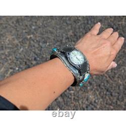 Vintage Native American Jewelry Watch Cuff Bracelet Signed size 7.125