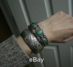 Vintage Native American Navajo Stamped Sterling Silver Cuff Bracelet