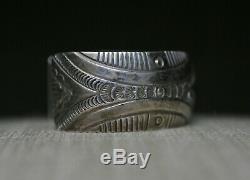 Vintage Native American Navajo Stamped Sterling Silver Cuff Bracelet