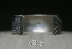 Vintage Native American Navajo Stamped Sterling Silver Cuff Bracelet