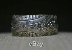 Vintage Native American Navajo Stamped Sterling Silver Cuff Bracelet