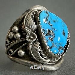 Vintage Native American Navajo Sterling Silver Large Kingman Turquoise Dome Ring