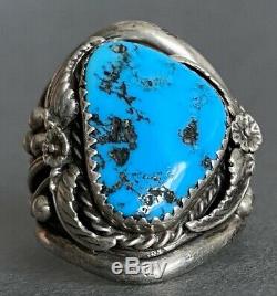 Vintage Native American Navajo Sterling Silver Large Kingman Turquoise Dome Ring