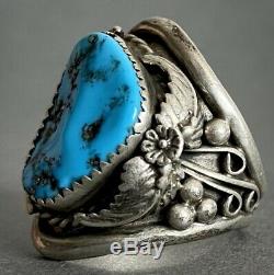 Vintage Native American Navajo Sterling Silver Large Kingman Turquoise Dome Ring