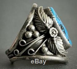 Vintage Native American Navajo Sterling Silver Large Kingman Turquoise Dome Ring