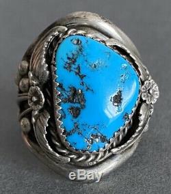 Vintage Native American Navajo Sterling Silver Large Kingman Turquoise Dome Ring