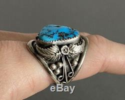 Vintage Native American Navajo Sterling Silver Large Kingman Turquoise Dome Ring