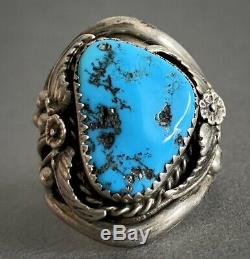 Vintage Native American Navajo Sterling Silver Large Kingman Turquoise Dome Ring