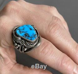 Vintage Native American Navajo Sterling Silver Large Kingman Turquoise Dome Ring