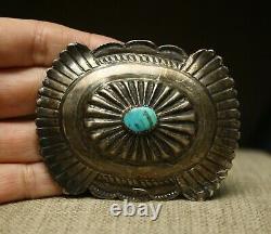 Vintage Native American Navajo Sterling Silver Turquoise Belt Buckle