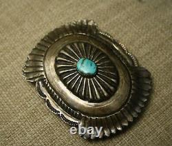 Vintage Native American Navajo Sterling Silver Turquoise Belt Buckle