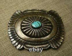 Vintage Native American Navajo Sterling Silver Turquoise Belt Buckle