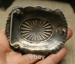 Vintage Native American Navajo Sterling Silver Turquoise Belt Buckle