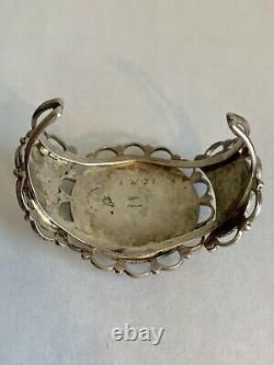 Vintage Native American Navajo Sterling Silver Turquoise Cluster Cuff Bracelet
