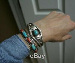 Vintage Native American Navajo Sterling Silver Turquoise Cuff Bracelet