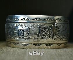 Vintage Native American Navajo Storyteller Sterling Silver Cuff Bracelet