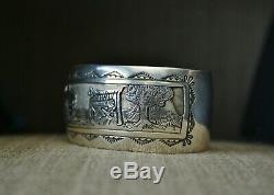 Vintage Native American Navajo Storyteller Sterling Silver Cuff Bracelet