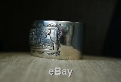 Vintage Native American Navajo Storyteller Sterling Silver Cuff Bracelet