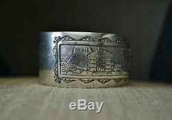 Vintage Native American Navajo Storyteller Sterling Silver Cuff Bracelet