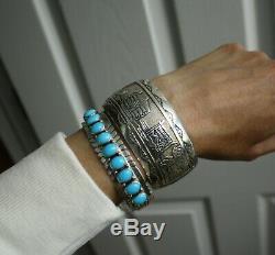 Vintage Native American Navajo Storyteller Sterling Silver Cuff Bracelet